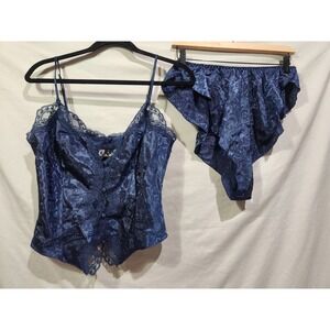 Vintage Victoria's Secret Gold Label Navy Chamise Top And Matching Shorts Med‎